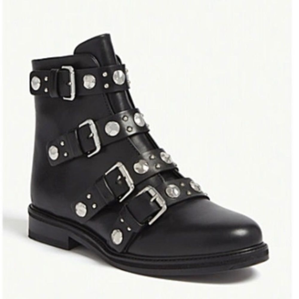 MAJE NEW Fortuna Leather Studded Black Combat Boots Womens Size 6